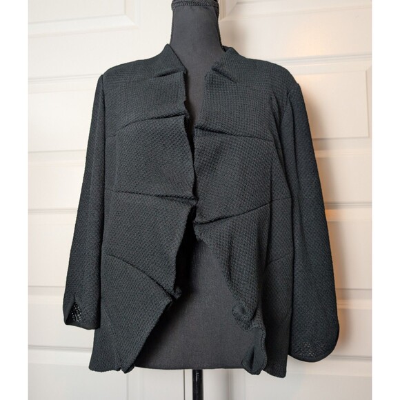 Ming Wang Jackets & Blazers - NWT Ming Wang Size XL Jacket Tiered Sculptural Lapel 3/4 Sleeve Black Textured